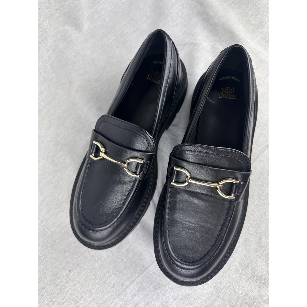 Wild Fable Black Lug Sole Loafers Horsebit Detail Memory Foam Size 8.5 - Picture 2 of 8